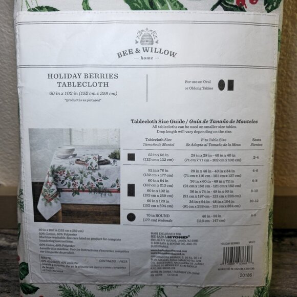 Bee & Willow Home Holiday Berries Tablecloth 60x102" Christmas Oblong NEW NIP - Picture 7 of 7